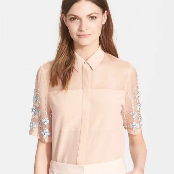 Rebecca Taylor Tops - Rebecca Taylor Blush Silk embellished size 4 Shirt